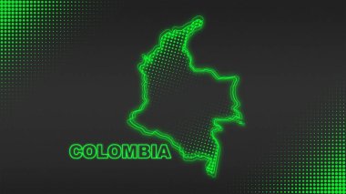 Neon Kolombiya Haritası Taslak Fütüristik Dijital Parıltı YarıTonlama İllüstrasyonu