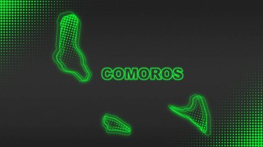 Neon Comoros Map Outline Futuristic Digital Glow Halftone Illustration