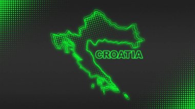 Neon Croatia Map Outline Futuristic Digital Glow Halftone Illustration