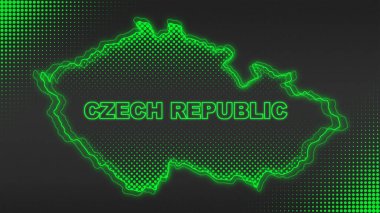 Neon Çek Cumhuriyeti Haritası Fütürist Dijital Işıltı Yarıtonlama İllüstrasyonu