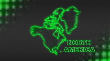 Neon Yeşil Kuzey Amerika Haritası Fütürist Dijital Işıltı Yarıtonlama İllüstrasyonu