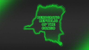 Neon Green Democratic Republic of The Congo Map Outline Futuristic Digital Glow Halftone Illustration