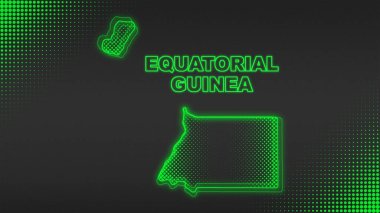 Neon Equatorial Guinea Map Outline Futuristic Digital Glow Halftone Illustration