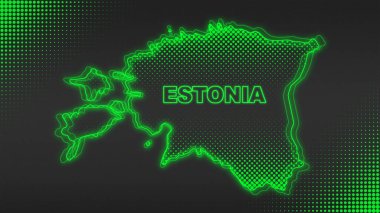 Neon Estonia Map Outline Futuristic Digital Glow Halftone Illustration