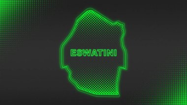 Neon Eswatini Map Outline Futuristic Digital Glow Halftone Illustration
