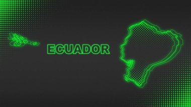 Neon Ekvador Haritası Fütüristik Dijital Parıltı YarıTonlama İllüstrasyonu