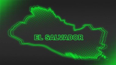 Neon El Salvador Haritası Fütürist Dijital Parıltı YarıTonlama İllüstrasyonu