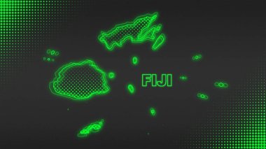 Neon Fiji Map Outline Futuristic Digital Glow Halftone Illustration