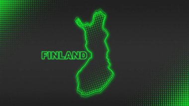 Neon Finland Map Outline Futuristic Digital Glow Halftone Illustration