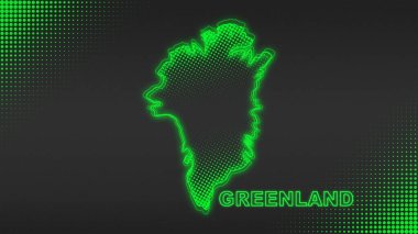Neon Greenland Map Outline Futuristic Digital Glow Halftone Illustration