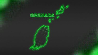 Neon Grenada  Map Outline Futuristic Digital Glow Halftone Illustration