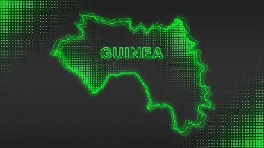 Neon Guinea Map Outline Futuristic Digital Glow Halftone Illustration