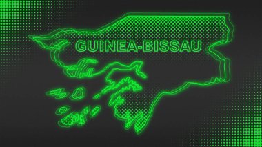 Neon Guinea-Bissau Map Outline Futuristic Digital Glow Halftone Illustration