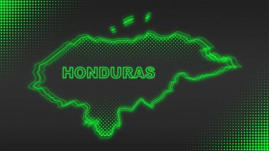 Neon Honduras Map Outline Futuristic Digital Glow Halftone Illustration