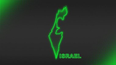 Neon Israel Map Outline Futuristic Digital Glow Halftone Illustration
