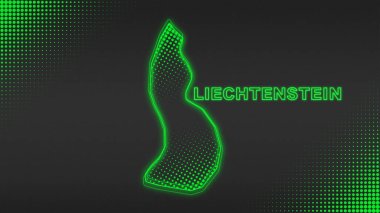 Neon Liechtenstein Map Outline Futuristic Digital Glow Halftone Illustration