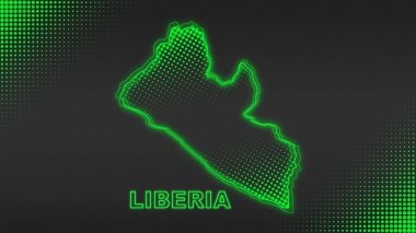 Neon Liberia Map Outline Futuristic Digital Glow Halftone Illustration