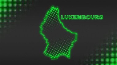 Neon Lüksemburg Haritası Fütürist Dijital Işıltı YarıTonlama İllüstrasyonu