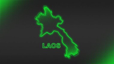Neon Laos Map Outline Futuristic Digital Glow Halftone Illustration