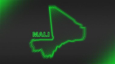Neon Mali Harita Taslak Fütüristik Dijital Parıltı YarıTonlama İllüstrasyonu