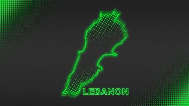 Neon Lebanon Map Outline Futuristic Digital Glow Halftone Illustration