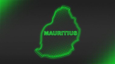 Neon Mauritius Map Outline Futuristic Digital Glow Halftone Illustration