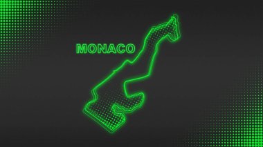 Neon Monako Haritası Fütürist Dijital Parıltı YarıTonlama İllüstrasyonu