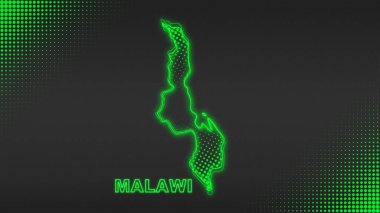 Neon Malawi Haritası Fütürist Dijital Parıltı YarıTonlama İllüstrasyonu