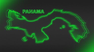 Neon Panama Haritası Fütürist Dijital Işıltı YarıTonlama İllüstrasyonu