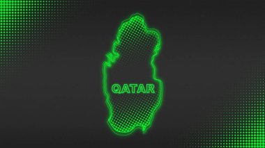 Neon Katar Haritası Taslak Fütüristik Dijital Parıltı YarıTonlama İllüstrasyonu