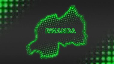 Neon Ruanda Haritası Taslak Fütürist Dijital Parıltı YarıTonlama İllüstrasyonu