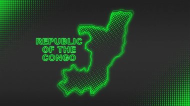 Kongo Haritasının Neon Cumhuriyeti Fütüristik Dijital Işıltı Yarım Tonlama İllüstrasyonu