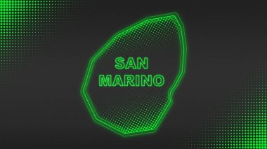 Neon San Marino Map Outline Futuristic Digital Glow Halftone Illustration