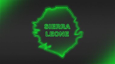 Neon Sierra Leone Map Outline Futuristic Digital Glow Halftone Illustration