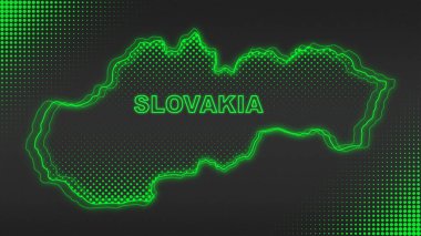 Neon Slovakia Map Outline Futuristic Digital Glow Halftone Illustration