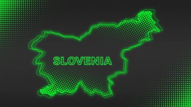 Neon Slovenia Map Outline Futuristic Digital Glow Halftone Illustration