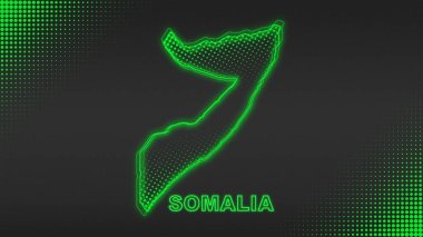 Neon Somalia Map Outline Futuristic Digital Glow Halftone Illustration