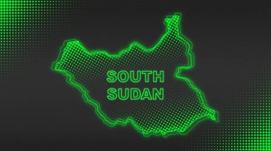 Neon Güney Sudan Haritası Taslak Fütüristik Dijital Parıltı YarıTonlama İllüstrasyonu