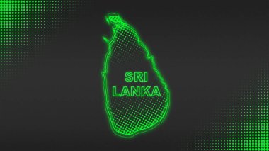 Neon Sri Lanka Haritası Taslak Fütüristik Dijital Parıltı YarıTonlama İllüstrasyonu