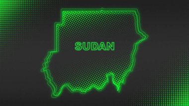 Neon Sudan Haritası Fütürist Dijital Işıltı Yarıton İllüstrasyonu