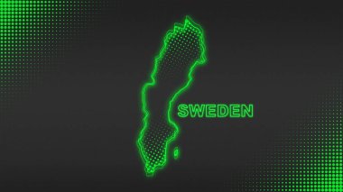 Neon Sweden Map Outline Futuristic Digital Glow Halftone Illustration