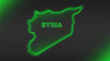 Neon Suriye Haritası Fütürist Dijital Işıltı Yarıton İllüstrasyonu