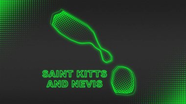 Neon Saint Kitts And Nevis Map Outline Futuristic Digital Glow Halftone Illustration