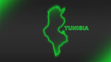 Neon Tunisia Map Outline Futuristic Digital Glow Halftone Illustration
