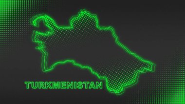 Neon Turkmenistan Map Outline Futuristic Digital Glow Halftone Illustration