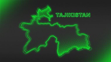 Neon Tacikistan Haritası Fütürist Dijital Işıltı YarıTonlama İllüstrasyonu