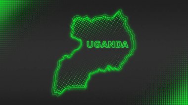Neon Uganda Haritası Taslak Fütüristik Dijital Parıltı YarıTonlama İllüstrasyonu