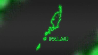 Neon Palau Map Outline Futuristic Digital Glow Halftone Illustration