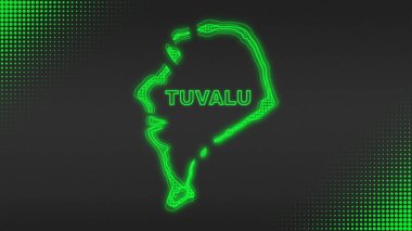 Neon Tuvalu Map Outline Futuristic Digital Glow Halftone Illustration
