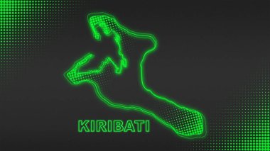 Neon Kiribati Map Outline Futuristic Digital Glow Halftone Illustration